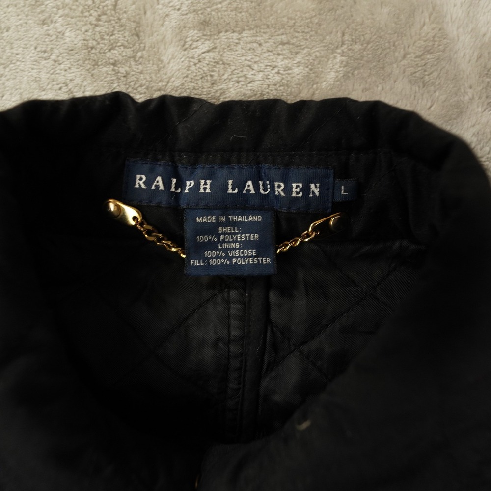 Ralph Lauren Diamond Quilted Button Up Jacket Women's Large Black Outdoor Preppy - Picture 2 of 7